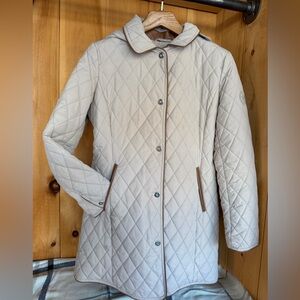 Lauren Ralph Lauren Light Beige Tan Trim Quilted Puffer Jacket
